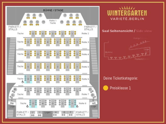 Saalplan DISCO - Acrobatics, Dinner & Dance im Wintergarten Varieté Berlin mit Ticket und Hotel