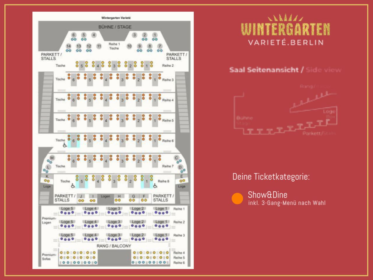 Saalplan DISCO - Acrobatics, Dinner & Dance im Wintergarten Varieté Berlin mit Ticket und Hotel
